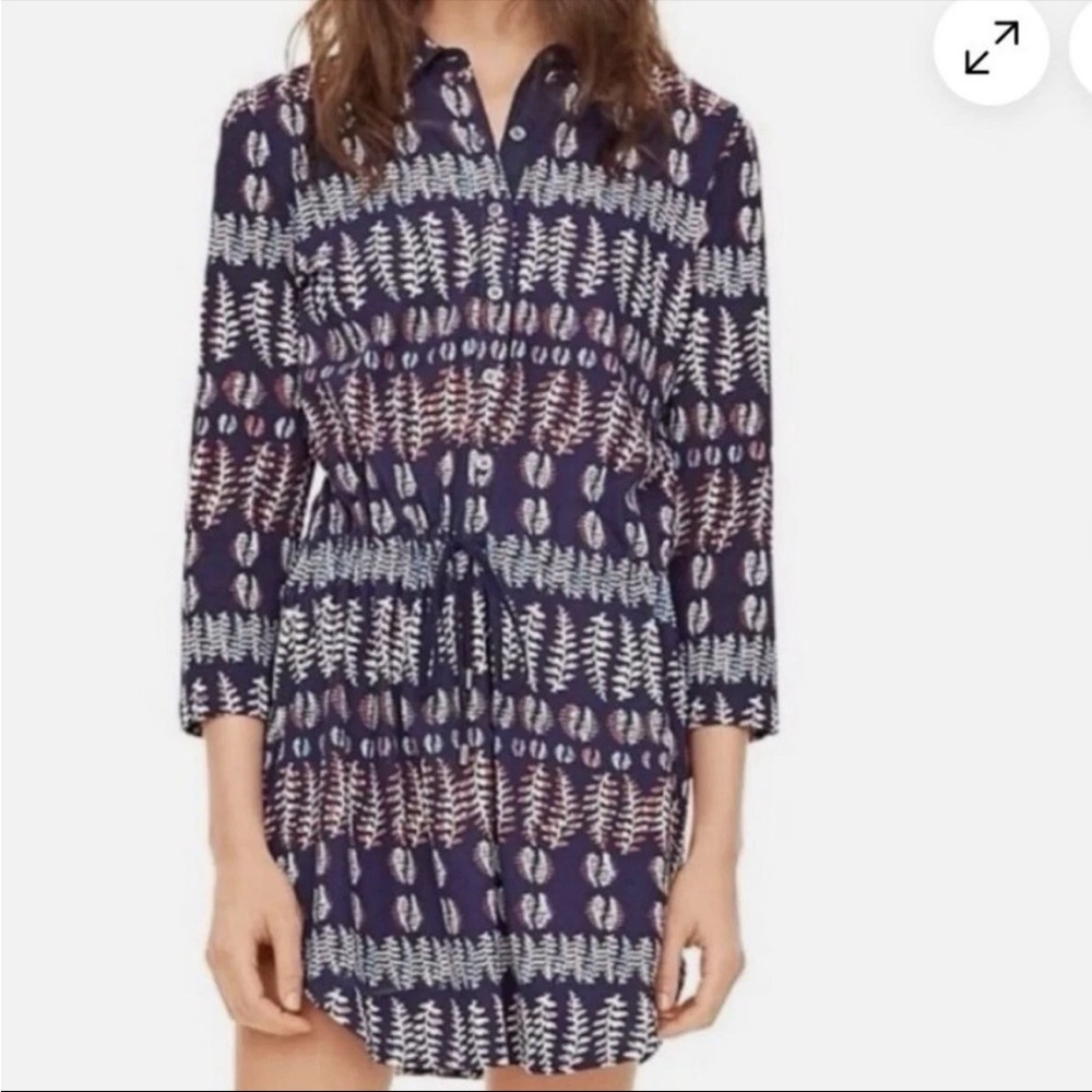 Tory Burch Drawstring Shirt Dress L Willow Fern Pima Cotton Resortwear Vacation